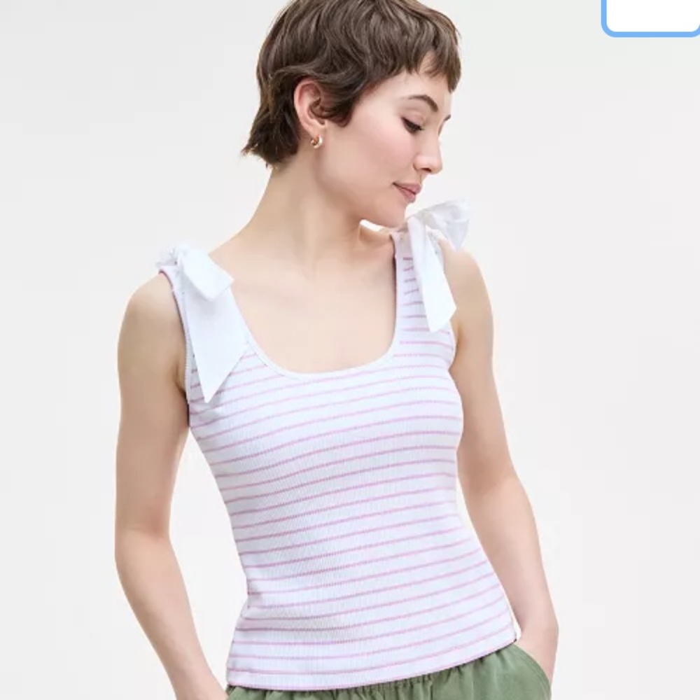 Ribbed Bow Shoulder Tank Top lavender and white combo